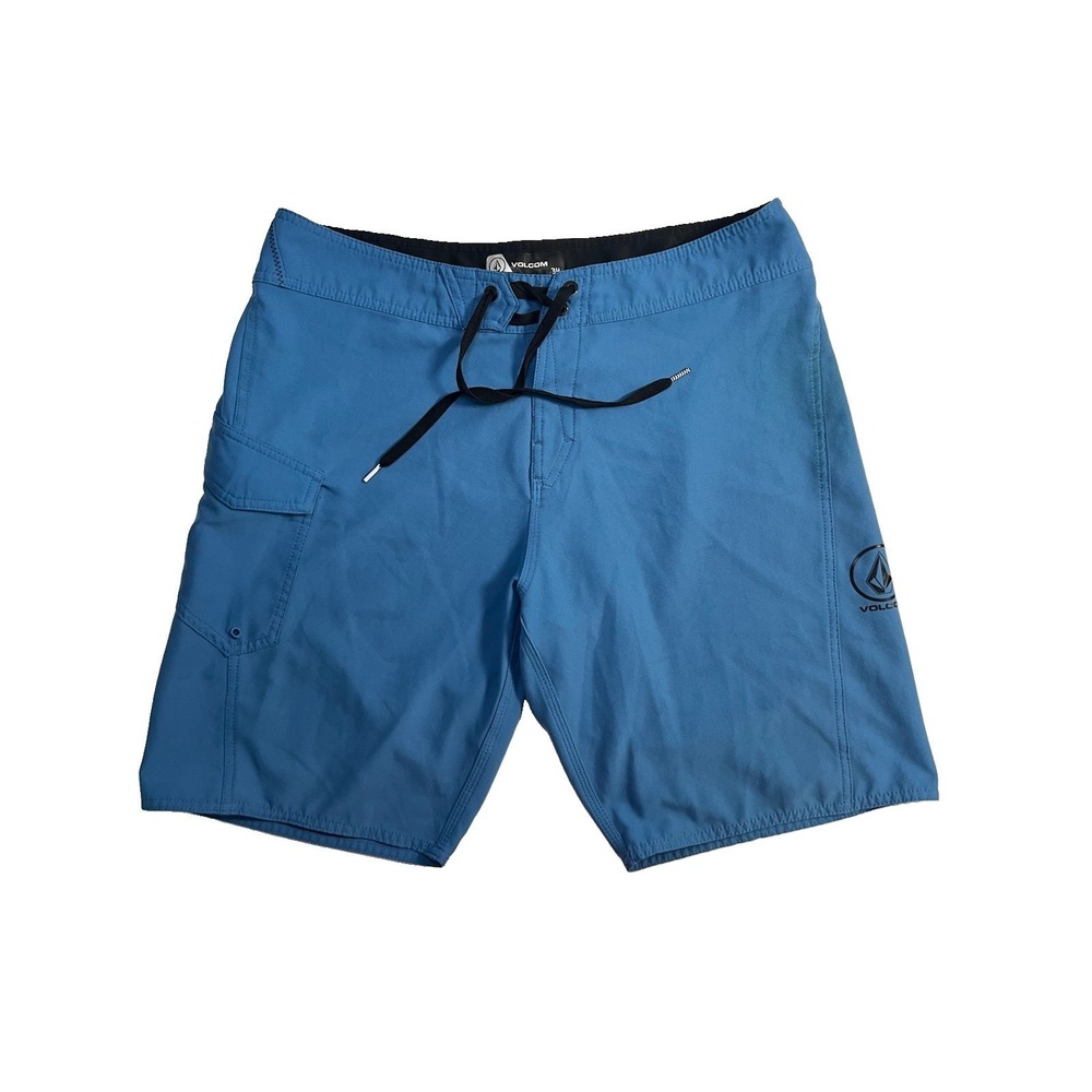 Volcom Board Shorts Mens 34 Blue Solid Cargo Pocket Surf Swim Trunks